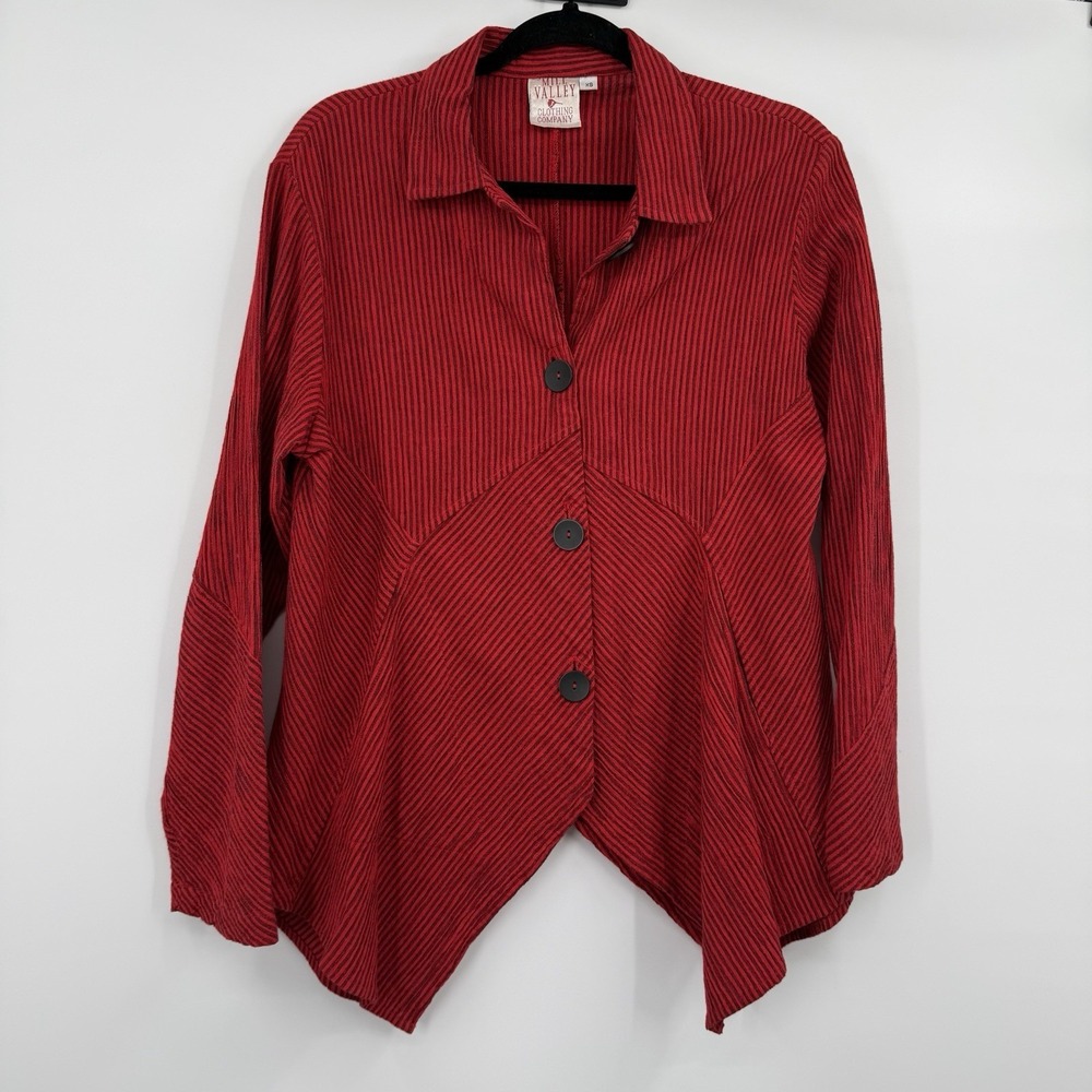 Mill Valley Top Womens XS Red Button Linen Hobo Shirt Button Front Lagenlook